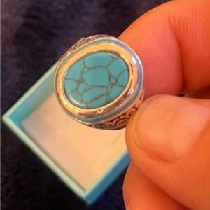 NEW size 8 unisex Turquoise Stone .925 Sterling Silver Ring. Beautiful!
